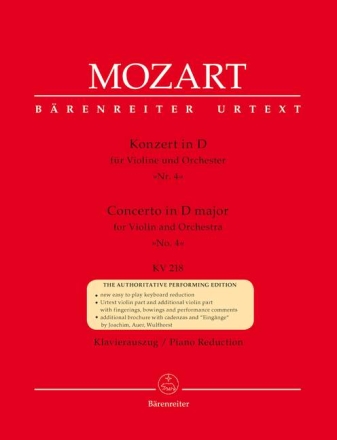 Konzert D-Dur Nr.4 KV218 f�r Violine und Orchester f�r Violine und Klavier