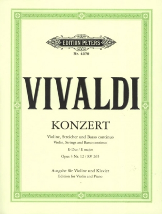 Konzert E-Dur op.3,12 f�r Violine und Orchester f�r Violine und Klavier