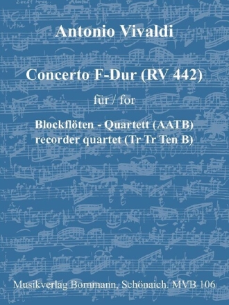 Konzert F-Dur RV442 f�r 4 Blockfl�ten (AATB) (Ensemble) Partitur