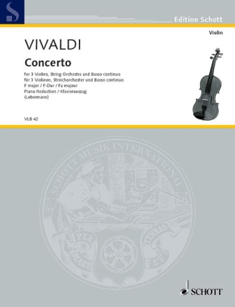 Konzert F-Dur RV551 f�r 3 Violinen und Streicher f�r 3 Violinen und Klavier
