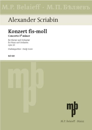 Konzert fis-Moll op.20 f�r Klavier und Orchester Studienpartitur