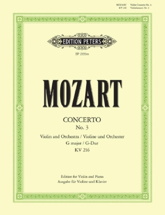 Konzert G-Dur KV216 f�r Violine und Orchester f�r Violine und Klavier
