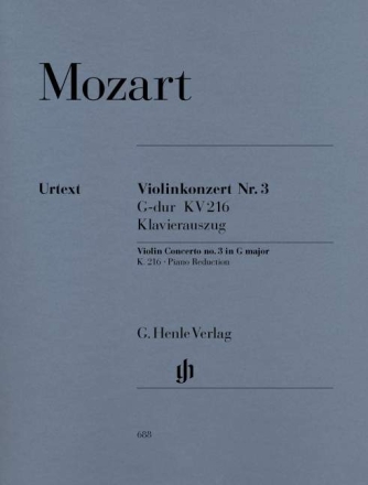 Konzert G-Dur Nr.3 KV216 f�r Violine und Orchester f�r Violine und Klavier
