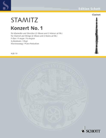 Konzert Nr. 1 F-Dur f�r Klarinette (C oder B) und Streicher, 2 Oboen und 2 H�rner ad libit Klavierauszug mit Solostimme