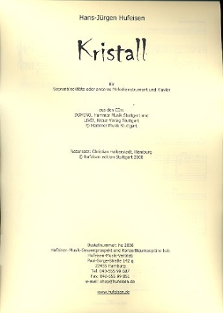 Kristall f�r Sopranblockfl�te (Melodieinstrument in C) und Klavier
