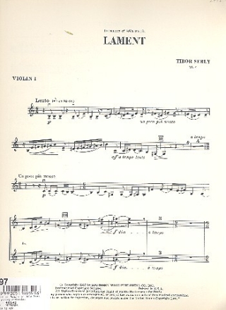 Lament in Memory of B�la Bartok for string orchestra parts