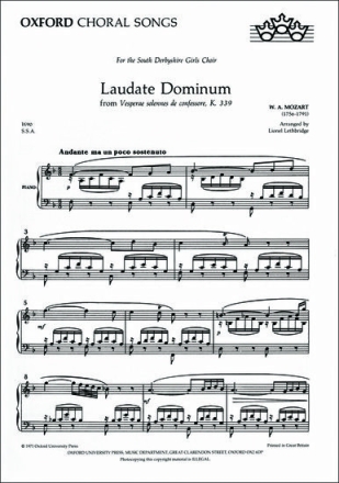 Laudate Dominum KV339 f�r Frauenchor (SSA) und Klavier Chorpartitur