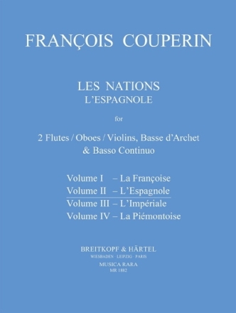 Les nations l'espagnole f�r 2 Fl�ten, Violoncello und Bc Partitur und Stimmen