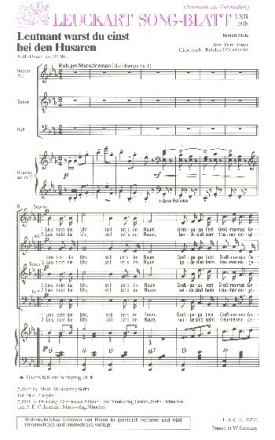 Leutnant warst du einst bei den Husaren f�r gemischten Chor (Klavier ad libitum) Partitur