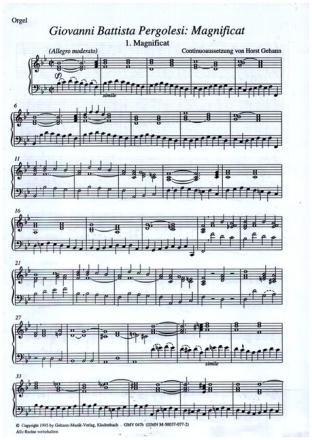 Magnificat f�r Chor und STREICHORCHESTER Orgelstimme