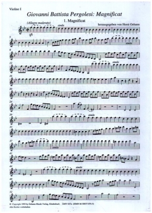 Magnificat f�r Chor und Streichorchester Streicherset (1-1-1-1)