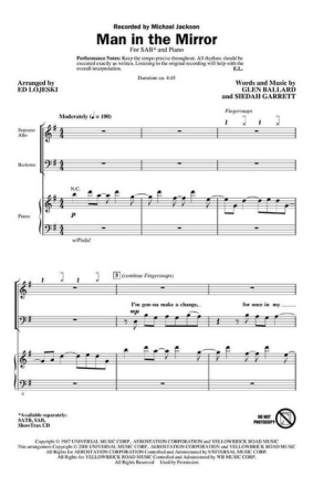 Man in the Mirror for mixed chorus (SAB) and piano score