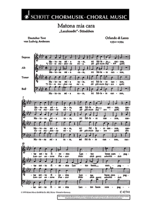 Matona mia cara f�r gemischten Chor (SATB) Chorpartitur