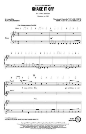 Max Shake It Off for 2-part choir and piano choral score