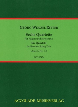Ritter, Georg Wenzel, 6 Quartette Vol. 1 [C/F/B] Fagott, Violine, Viola, Cello Colombo / Dassonville