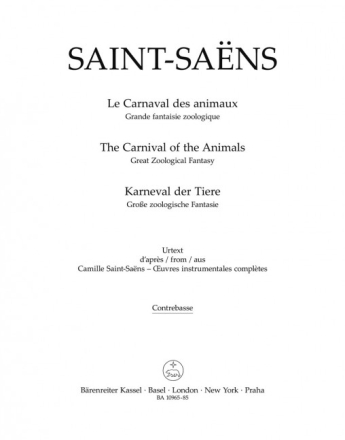 Le Carnaval des animaux pour flute (petite flute), clarinette, piano 1&2, harmonica, xylophone et cordes  Contrebasse