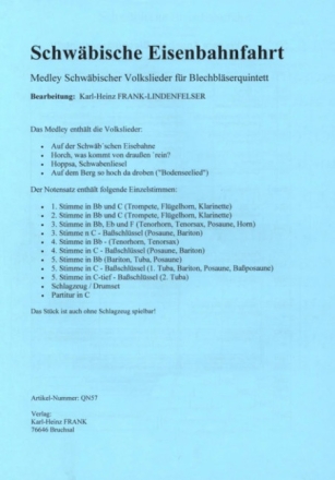 Schw�bische Eisenbahnfahrt 5 Blechbl�ser, Schlagzeug optional Partitur und Stimmen