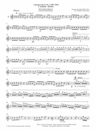 Konzert op.8,3 RV293 Der Herbst f�r 4 Blockfl�ten (AATB)   Tenorblockfl�te