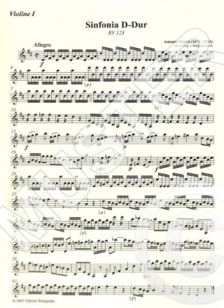 Sinfonia D-Dur RV 125  f�r Streichorchester  Stimmensatz (4-4-3-2-1)