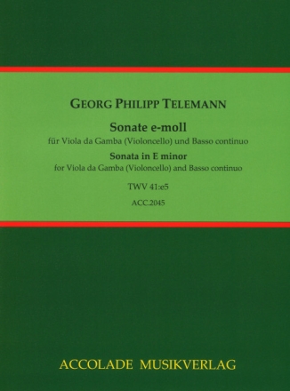 Sonate e-moll TWV41:e5 f�r Viola da Gamba (Violoncello) und Basso continuo Partitur und Stimmen