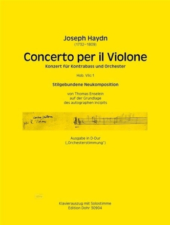 Concerto per il Violone Hob.VIIc:1 (Ausgabe in D-Dur) f�r Kontrabass und Orchester Klavierauszug mit Solostimme (Ausgabe in D-Dur 