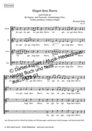 Singet dem Herrn op.47 (nach Psalm 96) f�r Sopran/Tenor solo, gem Chor, Violine und B.C. Chorpartitur