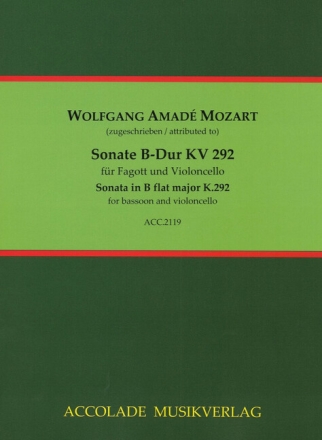 Sonate B-Dur KV292 f�r Fagott und Violoncello Partitur