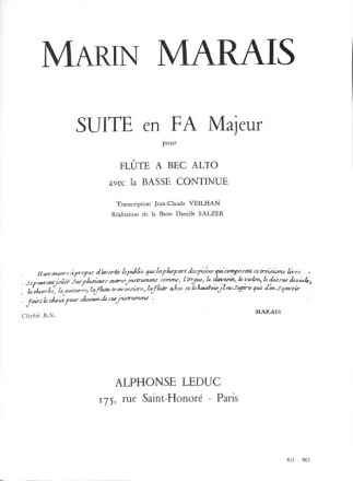 SUITE EN FA MAJEUR POUR FLUTE A BEC (S.OU T.) ET BASSO CONTINUO VEILHAN,JEAN-CLAUDE, ED          BO