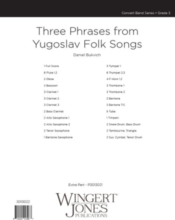 Three Phrases From Yugoslav Folk Songs - Full Score