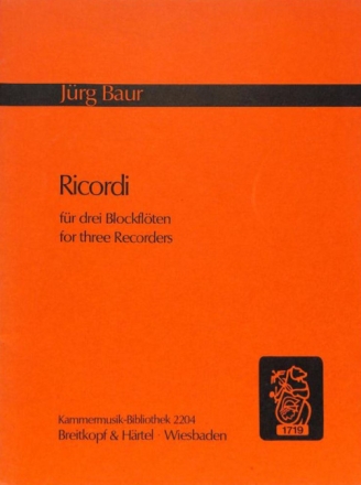 Ricordi - 5 St�cke f�r SAT Blockfl�ten (1983) Partitur