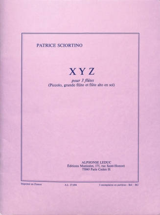 XYZ pour 3 flutes (piccolo, grande flute et flute alto en sol) partition et parties
