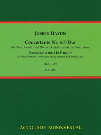 Concertante F-Dur Nr.6 f�r Ob, Fag, 2 Hrn, 2 Vl, Va, Vc und Kb Partitur und Stimmen