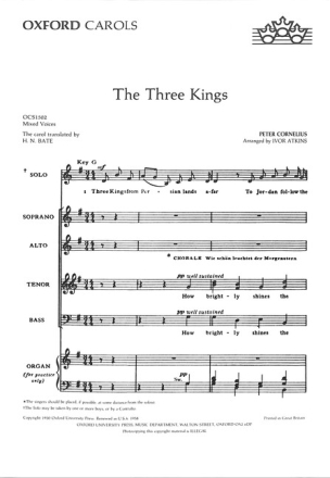 The three Kings for mixed chorus (SATB) a cappella score (organ for practice only)