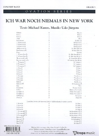 Ich war noch niemals in New York f�r Blasorchester Partitur