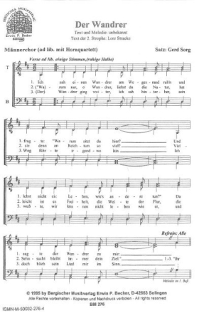 Der Wandrer f�r M�nnerchor a cappella (4 H�rner ad lib) Chorpartitur