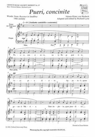 Pueri concinite for voice and organ score