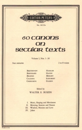60 Canons on secular Texts vol.1 (nos1-30) for 2 to 8 voices