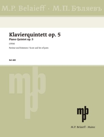 Quintett op.5 f�r Klavier, 2 Violinen, Viola und Violoncello Partitur und Stimmen