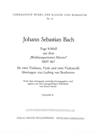 Fuge b-Moll BWV867 f�r 2 Violinen, Viola und 2 Violoncelli (Kb ad lib.) Violine 2