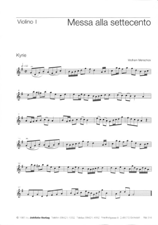 Messa alla settecento f�r gem Chor, Streicher und Orgel Streicherset (1-1-0-1)