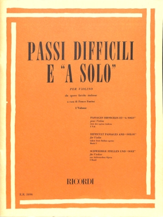 PASSI DIFFICILI E A SOLO VOL.1 PER VIOLINO DA OPERE LIRICHE FANTINI, ED.