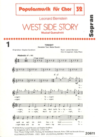 West Side Story Querschnitt f�r gem Chor Chorstimme Sopran (dt/en)