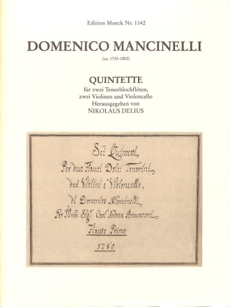 Quintett f�r 2 Tenorblockfl�ten, 2 Violinen und Violoncello Partitur und Stimmen