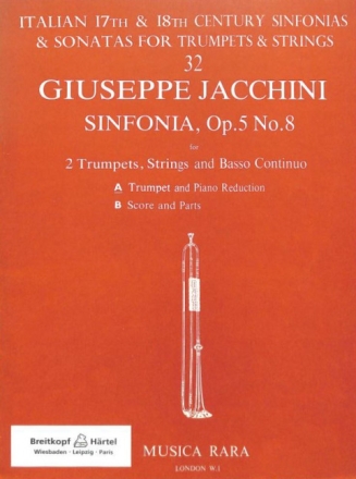 Sinfonia op.5,8 for 2 trumpets, strings and bc for 2 trumpets and piano