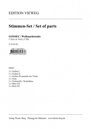 Weihnachtssuite f�r gem Chor, 2 Oboen (2 Fl�ten), Streicher und Bc (2 H�rner ad lib) Stimmensatz (Streicher 3-3-1--2-3)