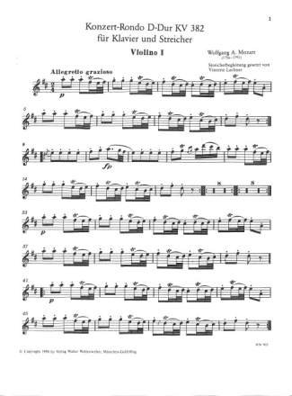 Konzert-Rondo D-Dur KV382 f�r Klavier und Streicher Violine 1