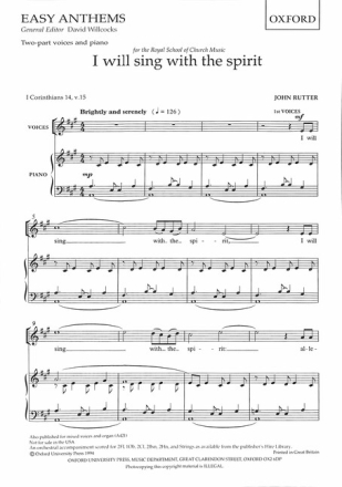 I will sing with the Spirit for upper voices and piano score