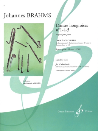 Danses hongroises no.1, no.4 et no.5 pour 4 clarinettes partition et parties