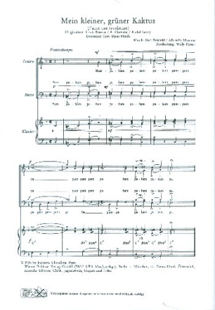 Mein kleiner, gr�ner Kaktus f�r M�nnerchor und Klavier Klavierpartitur