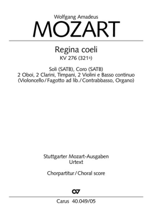 Regina coeli KV276 f�r gem Chor und Orchester Chorpartitur